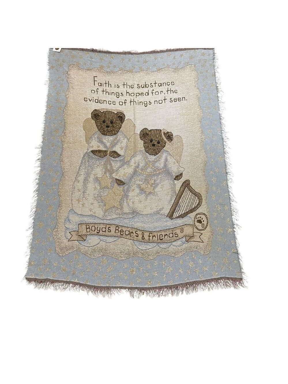 Boyds Bears & Friends Throw Blanket Large Faith Quote Angel Bears Tapestry